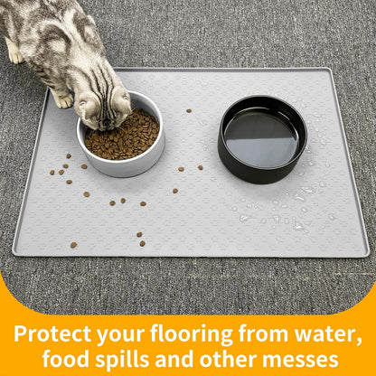 Ptlom Dog Food Mat Anti-Slip Pet Bowl Mats for Food and Water, High-Lips Pet Placemat Prevent Messy