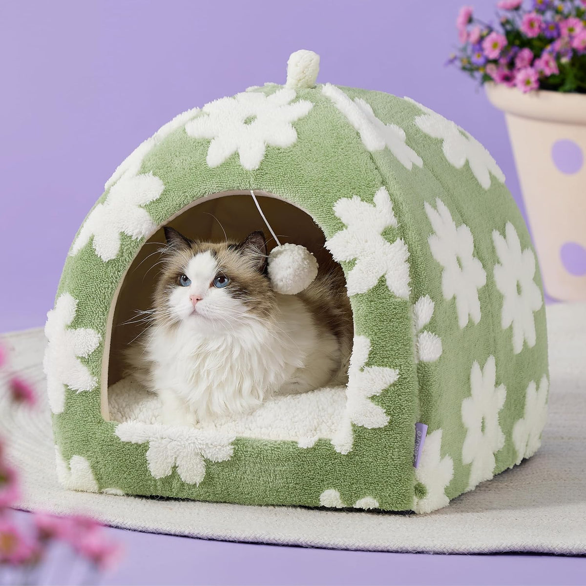 Lesure Cute Cat Beds for Indoor Cats - 2 in 1 Large Cat Cave Bed with Removable Washable Cushioned
