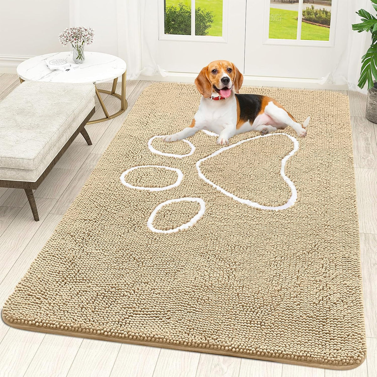 OLANLY Door Mat for Muddy Dog Paws 59x35, Ultra Absorbent Chenille Mud Doormat with Paw Print