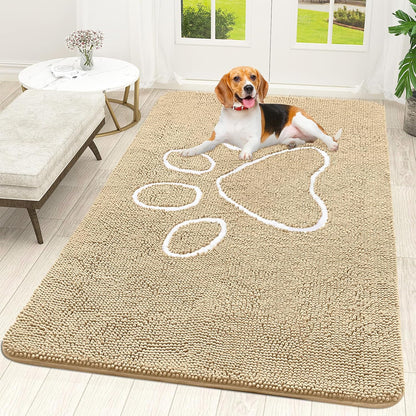 OLANLY Door Mat for Muddy Dog Paws 59x35, Ultra Absorbent Chenille Mud Doormat with Paw Print