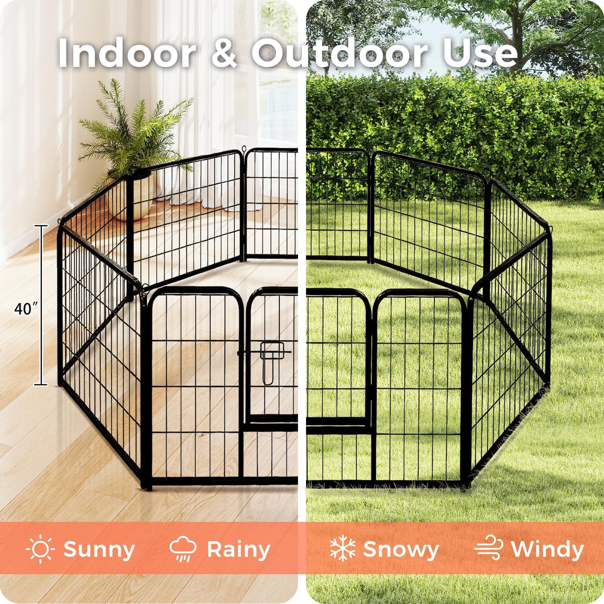 40 Inch Dog Playpen - 8 Panels Metal Pet Exercise Pen for Medium-Large Dogs, Indoor/Outdoor Dog
