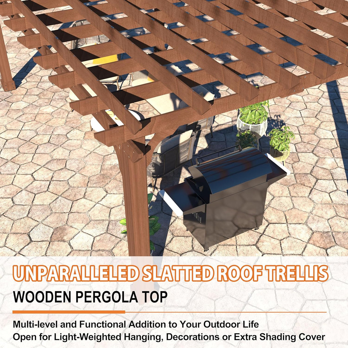 MUPATER 12x16 FT All Cedar Wood Wooden Pergola, Pergola Kit with Stakes, Quality Wood Supported