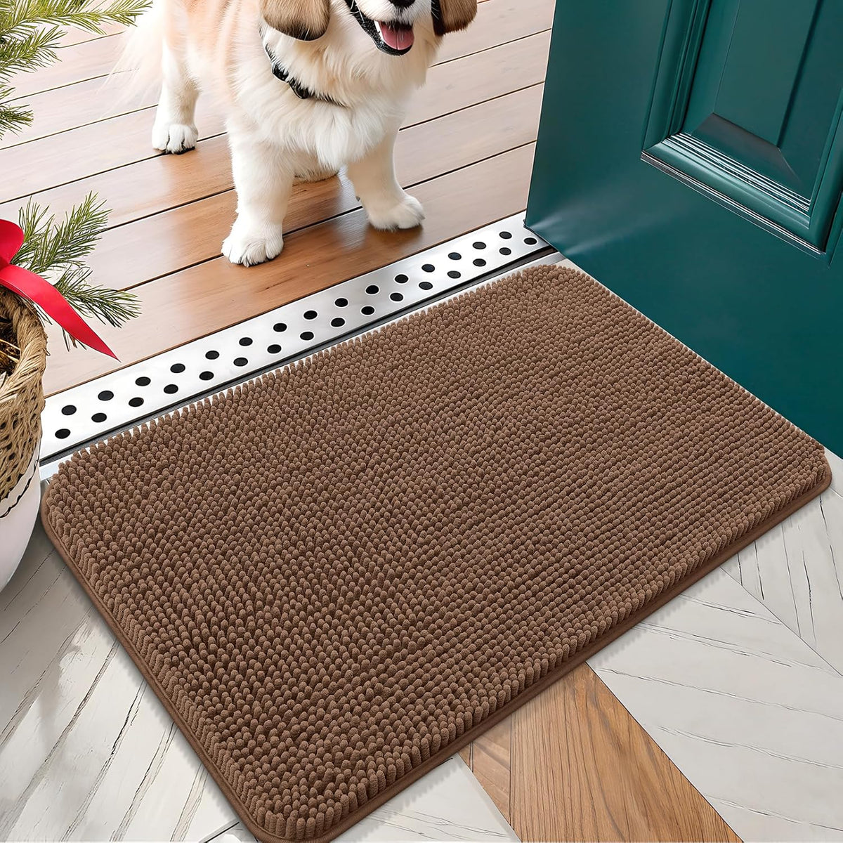OLANLY Dog Door Mat for Muddy Paws 24x16, Absorbs Moisture and Dirt, Absorbent Non-Slip Washable