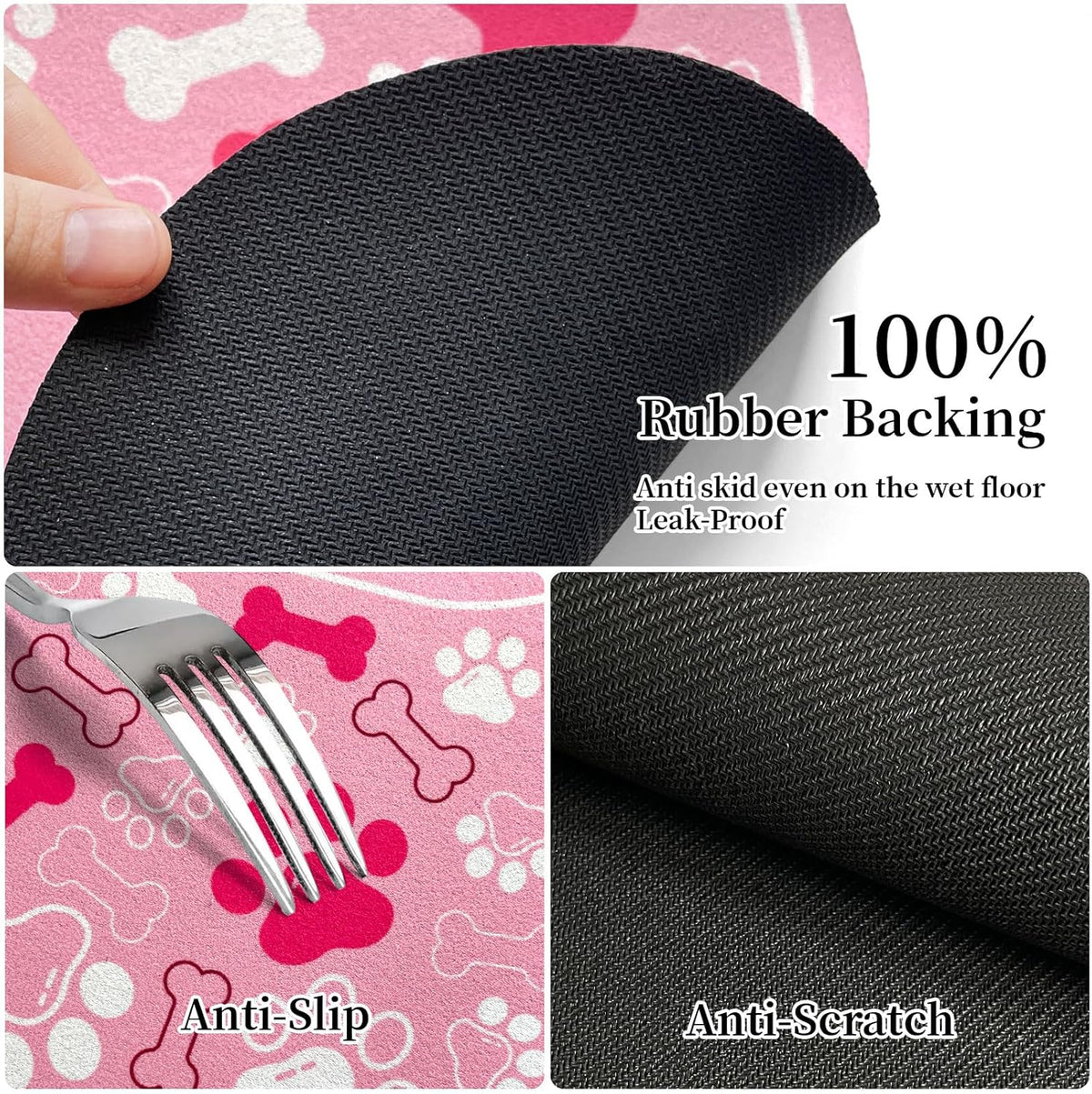 Dog & Cat Food Mat Bone Shaped Pet Feeding Mat Quick Absorb Water Bowl Placemat with Rubber Backing