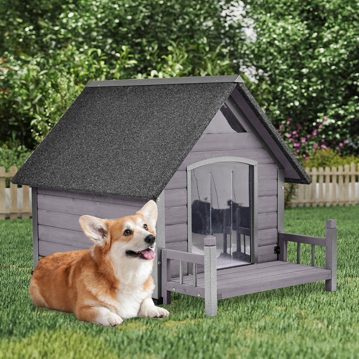 GUTINNEEN Dog House Outdoor Weatherproof with Porch, Puppy Shelter Indoor with Anti-Bite Design