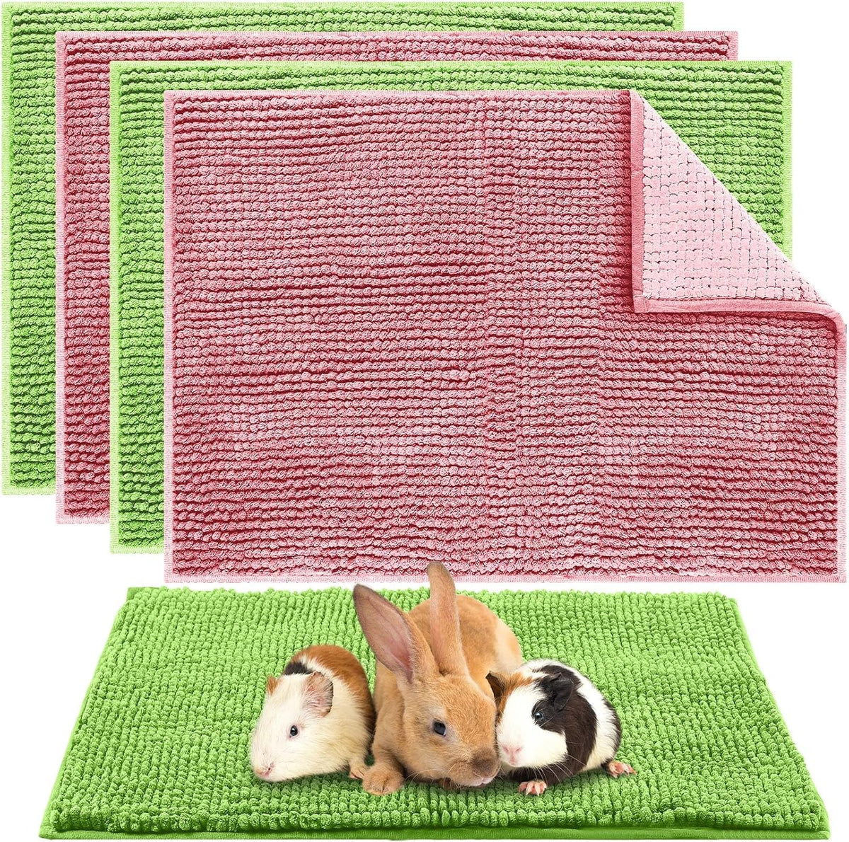 Amylove 4 Pcs Guinea Pig Cage Liner Guinea Pig Bedding Washable Fleece Pee Pads Reusable Small