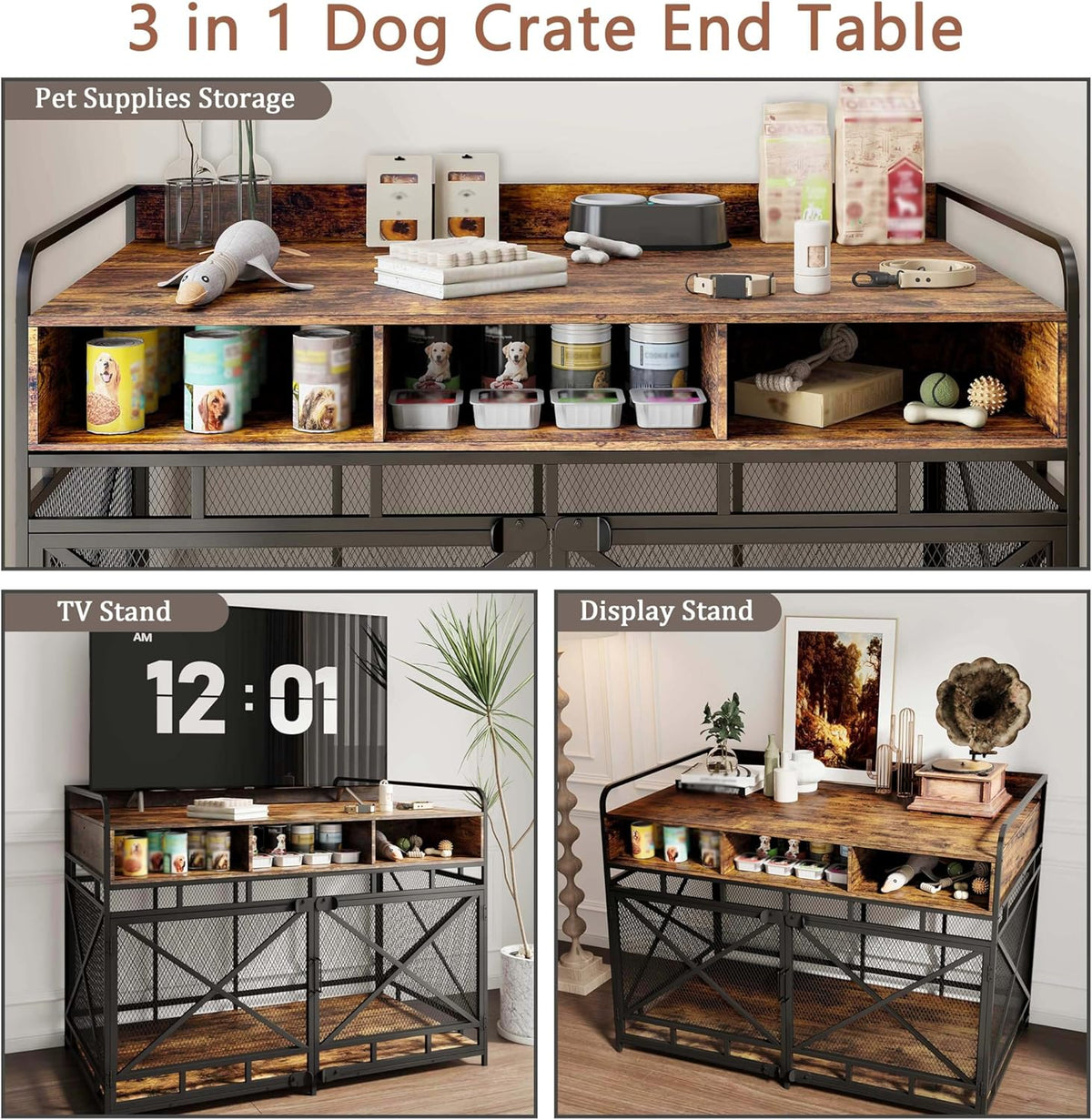 Dog Crate Furniture, 48" Heavy Duty Wooden Dog Crate End Table, XL Dog Kennel Furniture Large