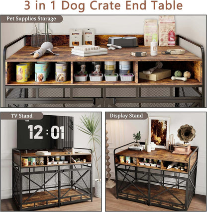 Dog Crate Furniture, 48" Heavy Duty Wooden Dog Crate End Table, XL Dog Kennel Furniture Large