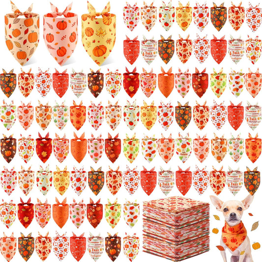 Abbylike 200 Pcs Fall Thanksgiving Dog Bandanas Bulk Pumpkin Bandanas for Dogs Pets Triangle