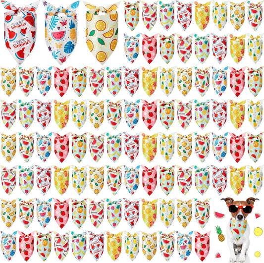 100 Pcs Fruit Dog Bandanas Bulk Summer Bandanas for Dogs Hawaiian Soft Bibs Adjustable Triangle