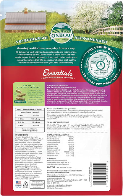Oxbow Essentials Rabbit Food, Senior, Made with Oxbow Alfalfa for Rabbit, Vitamin & Mineral Rich