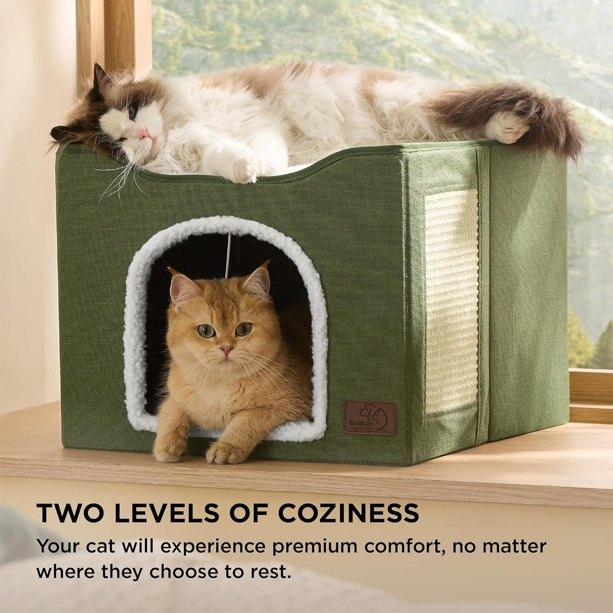 Bedsure Cat Beds for Indoor Cats - Large Cat Cave for Pet Cat House with Fluffy Ball Hanging and