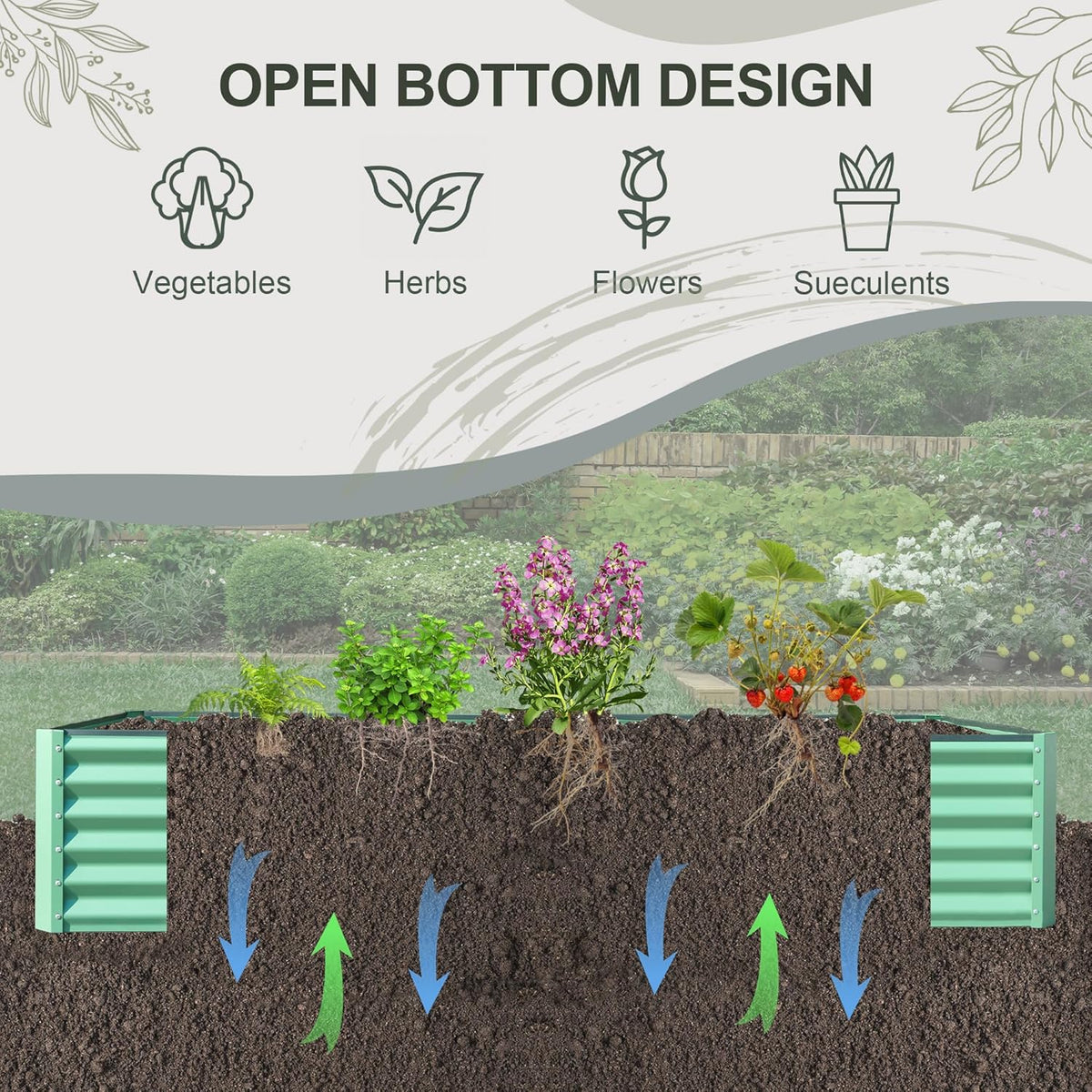 Domi Raised Garden Beds Outdoor, 8x4x1.5Ft Thickening Tall Metal Rectangular Deep Root Box Planter