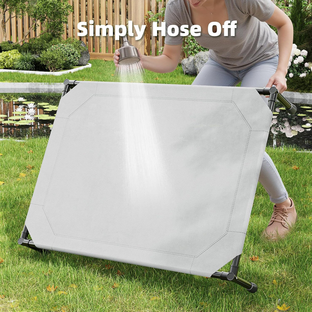 Simple Trending Raised Bed for Large Dog, Waterproof L Pet Cot, Breathable Big Bed Load 300lb