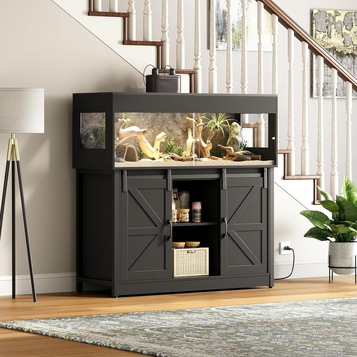 60 Gallon Reptile Terrarium with Stand, Terrarium Enclosure with Acrylic Doors, Storage Cabinet