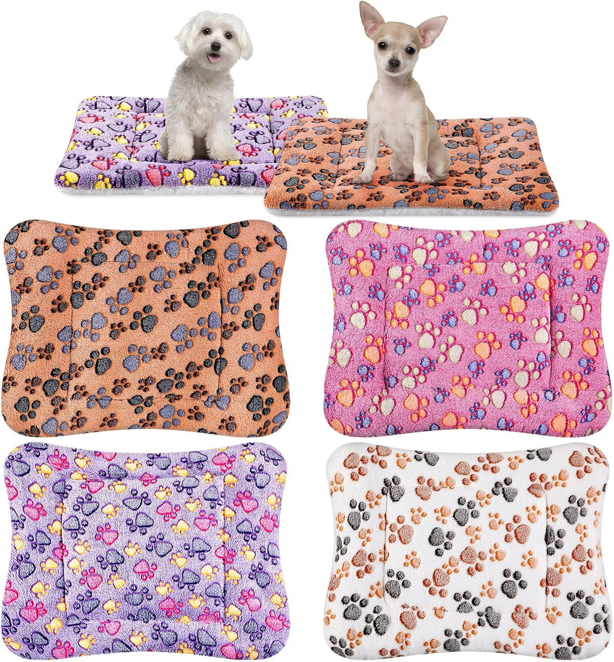 4 Pack Ultra Soft Dog Cat Bed Mat with Cute Prints Reversible Fleece Dog Crate Kennel Pad Cozy