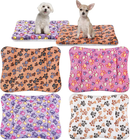 4 Pack Ultra Soft Dog Cat Bed Mat with Cute Prints Reversible Fleece Dog Crate Kennel Pad Cozy