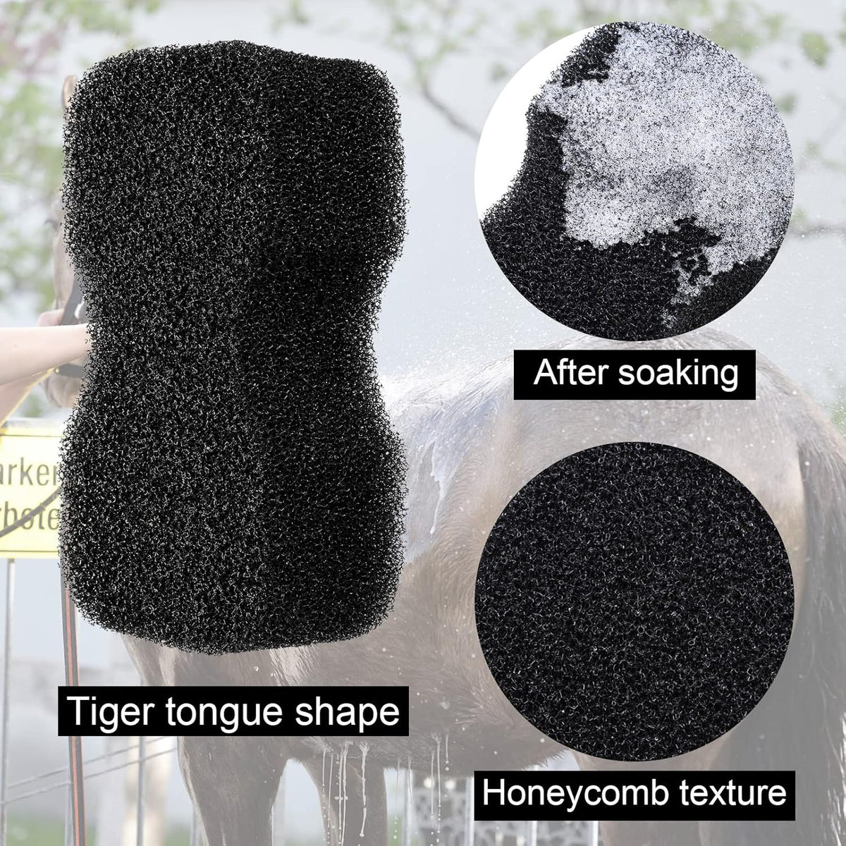 Eaasty 3 Pcs Horse Groomer Sponge Scrubber Massager Horse Grooming Brush Kit Supplies Large Soft