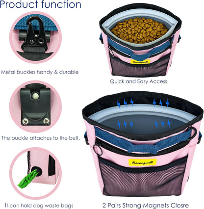 Dog Treat Pouch with Magnetic Closure 4-Cup Silicone Bag Fanny Pack Holder with Clicker 4 Ways to