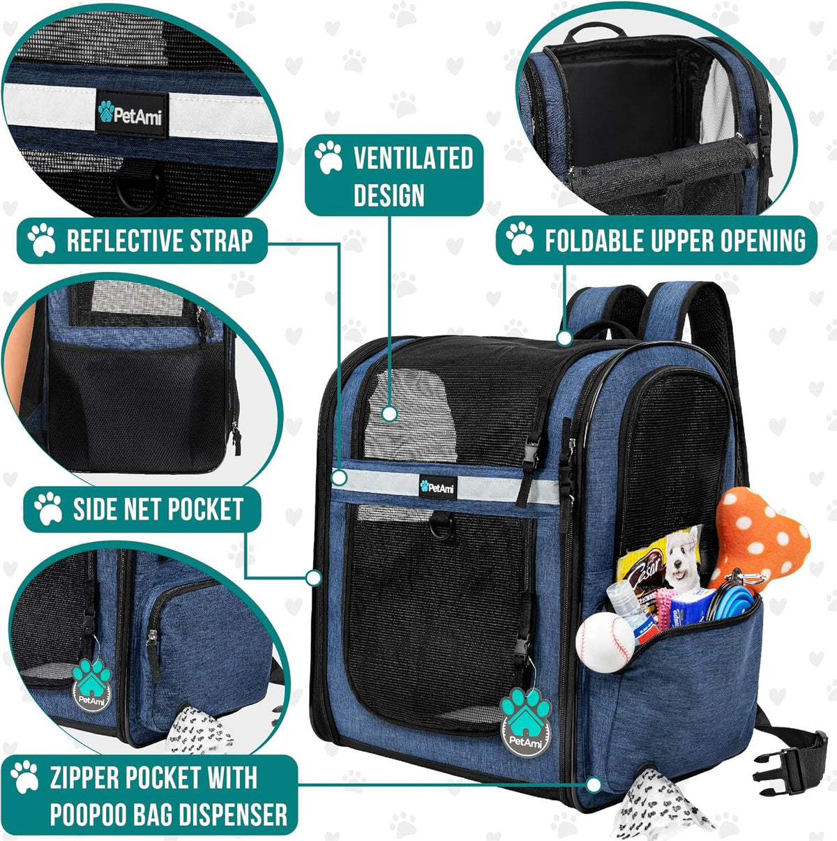 PetAmi Dog Backpack Carrier for Small Large Cat, Pet, Puppies, Ventilated Pet Hiking Backpack