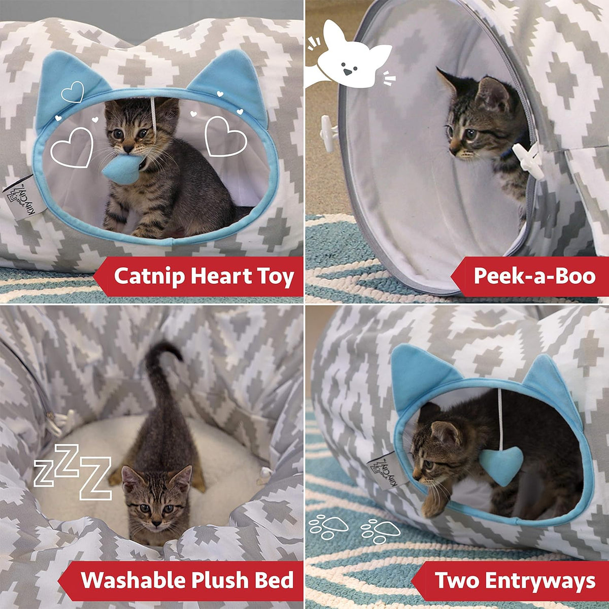 Kitty City Large Cat Tunnel Bed, Cat Bed, Pop Up Bed, Cat Toys, White