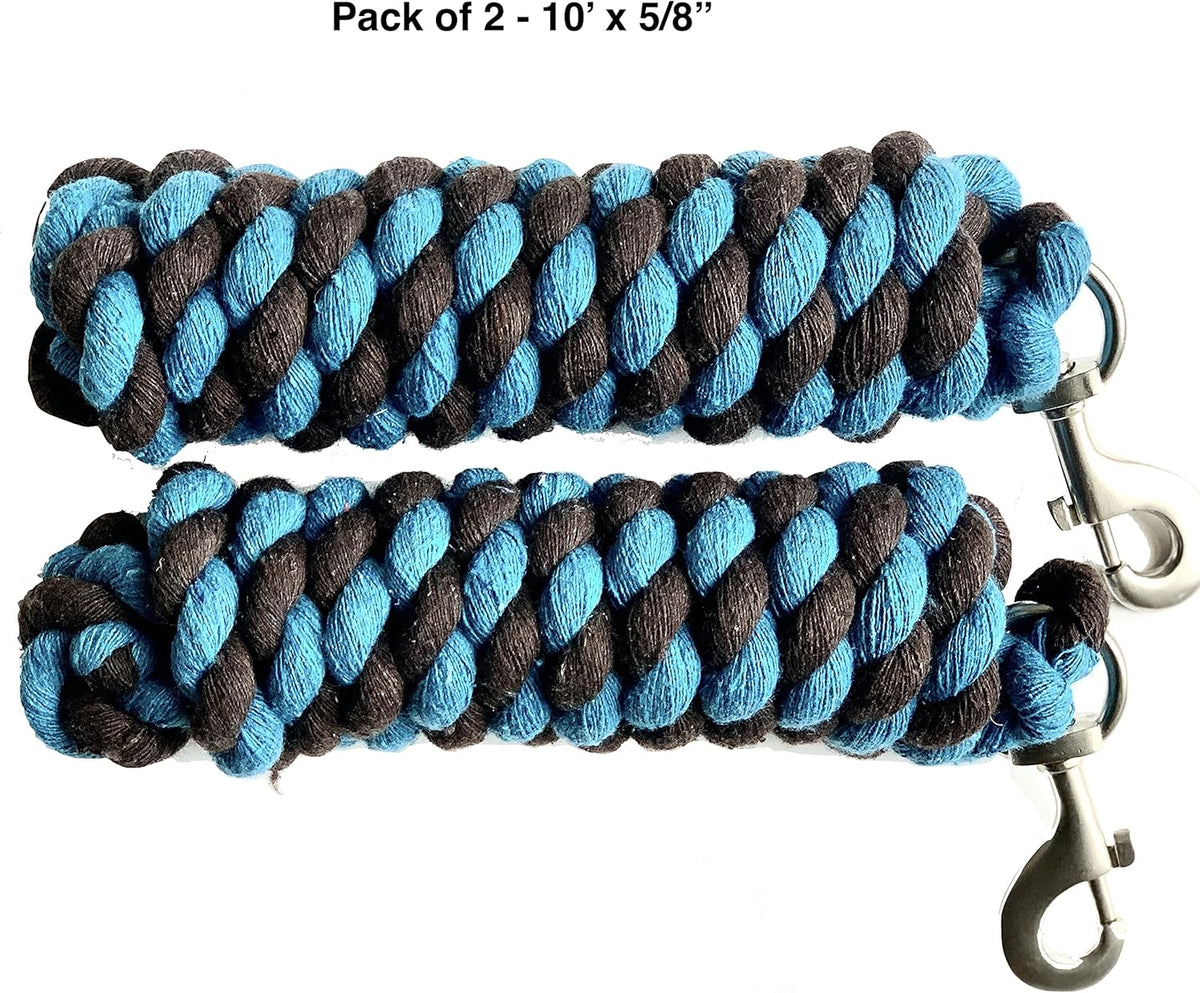Majestic Ally Pack of 2 Solid Cotton Lead Rope for Horses & Livestock – 10 Foot Long and 5/8 inch