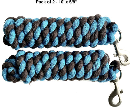 Majestic Ally Pack of 2 Solid Cotton Lead Rope for Horses & Livestock – 10 Foot Long and 5/8 inch
