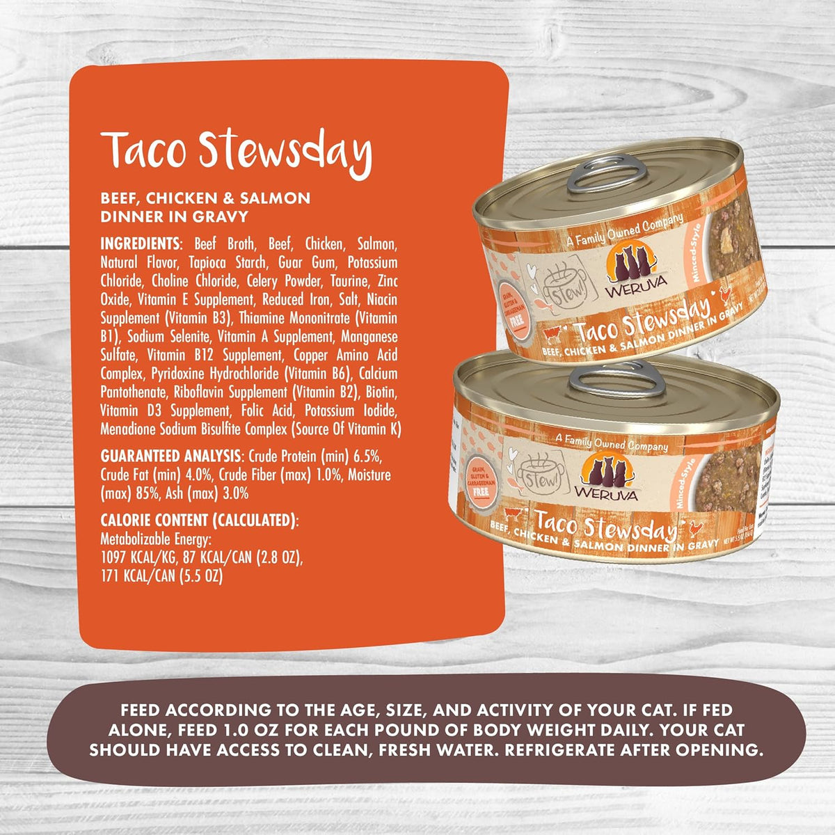 Weruva Classic Cat Stews!, Taco Stewsday with Beef, Chicken & Salmon in Gravy, 2.8oz Can (Pack of