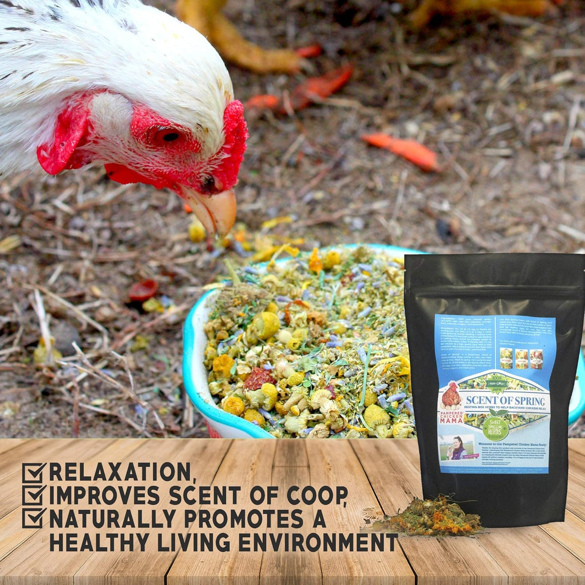 Nesting Herbs for Backyard Chickens 8 pounds - Scent of Spring - Keep Laying Hens Happy, Healthy