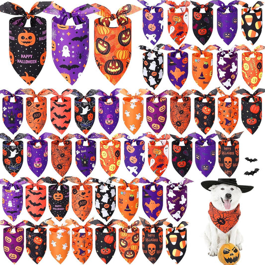 Abbylike 50 Pcs Halloween Dog Bandanas Bulk Pumpkin Bandanas for Dogs Triangle Kerchief Bibs Scarf