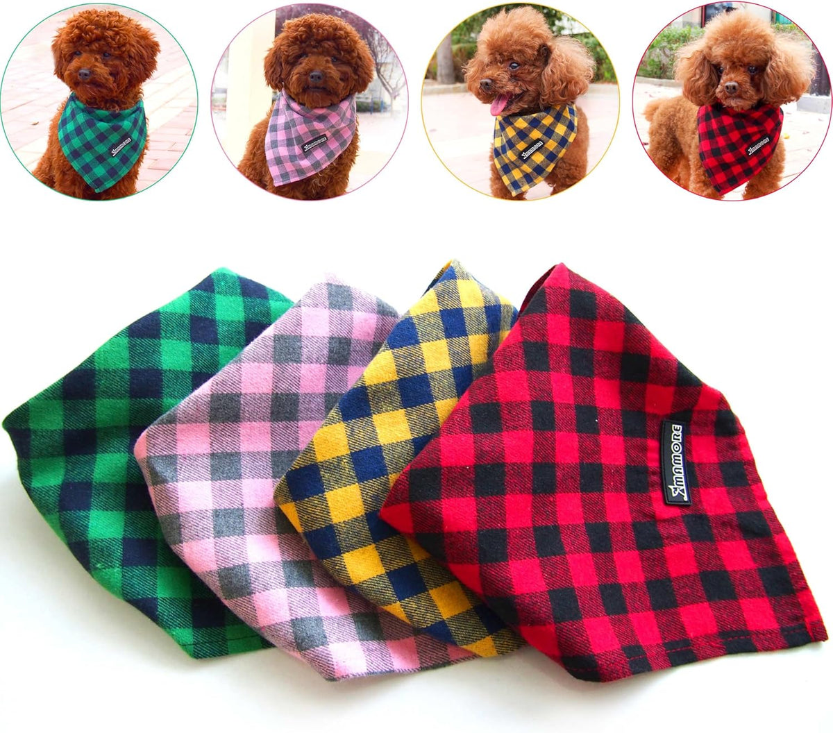 Adjustable Plaid Dog Bandanas,1PC Soft Washable Cotton Triangle Bib Kerchief Scarfs for Small