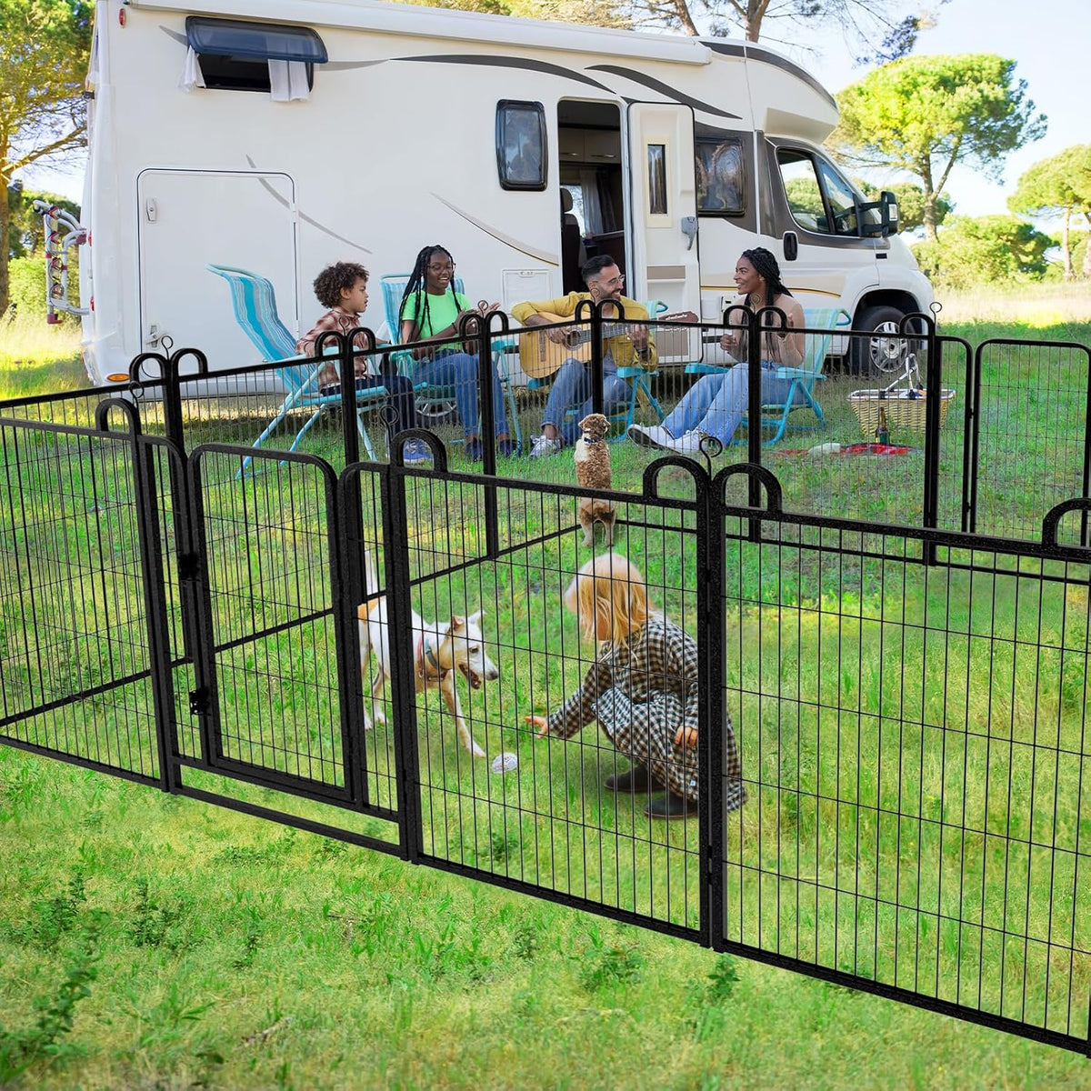 Dog Playpen Outdoor 16 Panels Heavy Duty Dog Fence 40" Height Anti-Rust with Doors Portable for RV