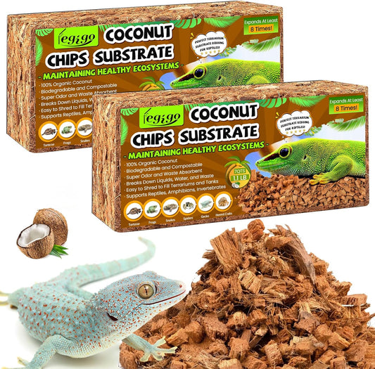 Legigo 2 Pack Coconut Chip Substrate for Reptiles, Natural Coco Husk Chip Reptiles Bedding