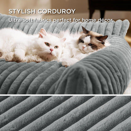 Bedsure Cute Cat Couch for Pets - Fluffy Cat Sofa with Premium Soft Corduroy Fleece, Fuzzy Pet
