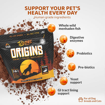 Origins 5-in-1 Dog Supplement - Powdered Food Topper w/Natural Omega 3 Fish Oil - Supports Healthy