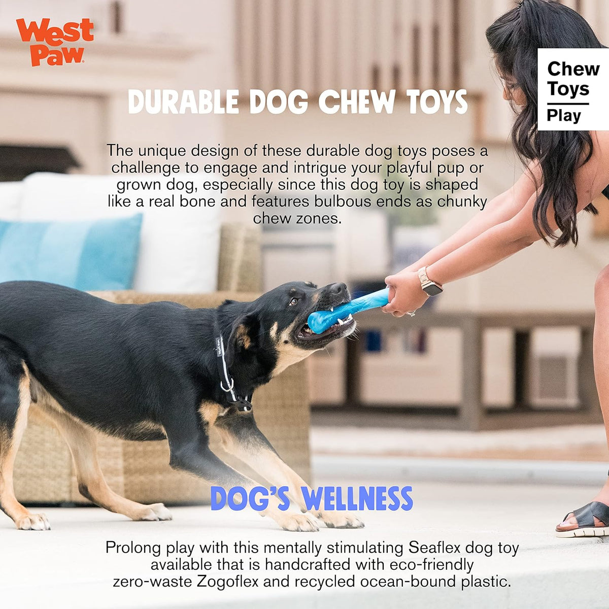 WEST PAW Seaflex Drifty Dog Toy – Machine Washable Dog Toys for Moderate Chewers – Eco-Friendly