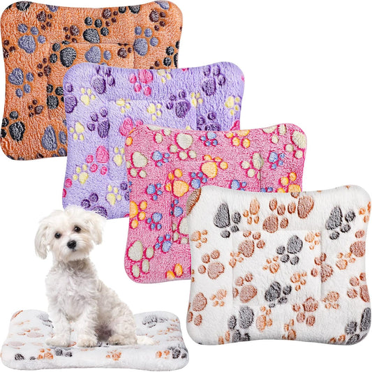 4 Pack Ultra Soft Dog Cat Bed Mat with Cute Prints Reversible Fleece Dog Crate Kennel Pad Cozy