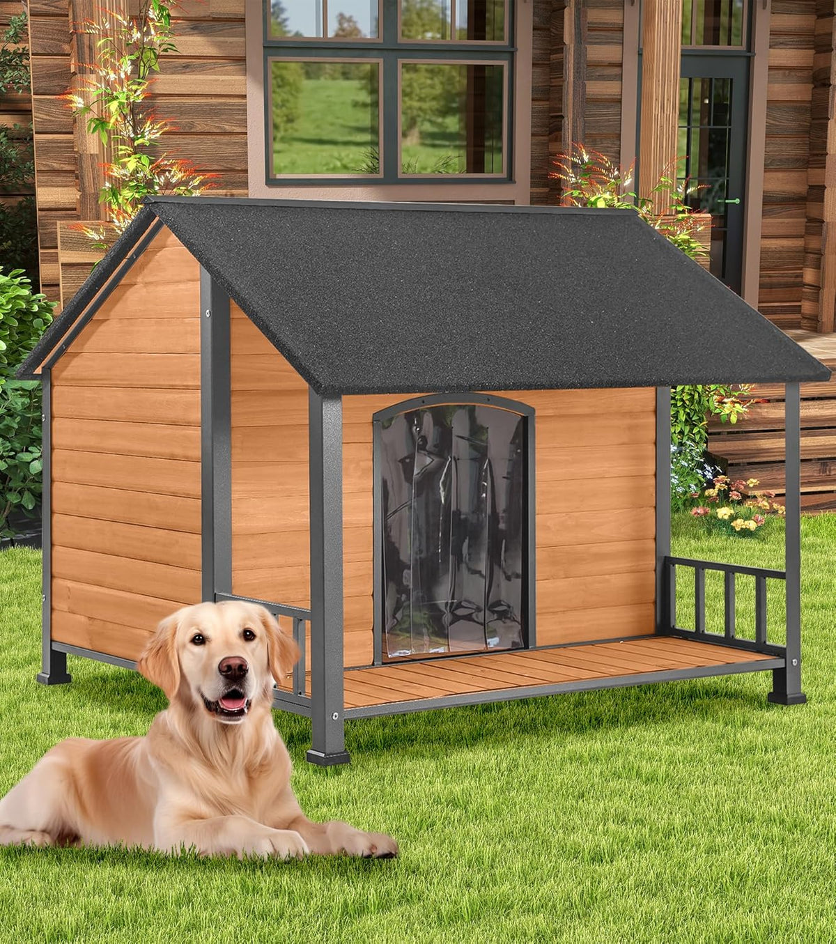 Gutinneen Large Dog House Outdoor with Strength Metal Frame, Outside Dog House with Waterproof