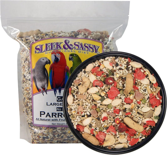 SLEEK & SASSY Garden Large Hookbill No Sunflower Parrot Food for Large Conures, Amazons, African