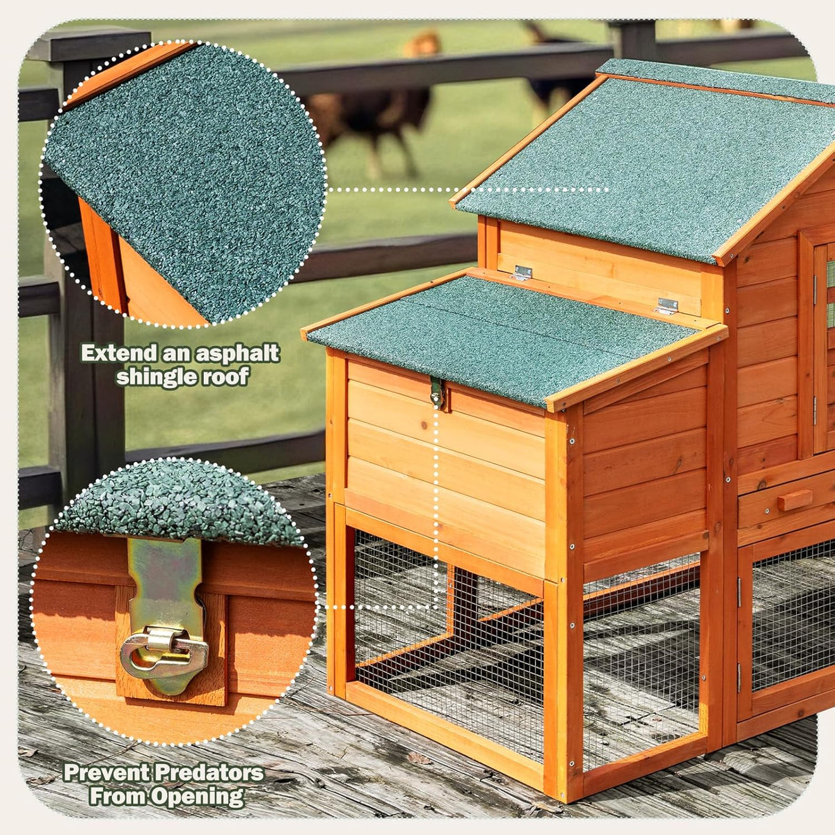 Chicken Coop for 4-6 Chickens Outdoor Wooden Hen House Poultry Pet Hutch for Backyard w/Run Cage &