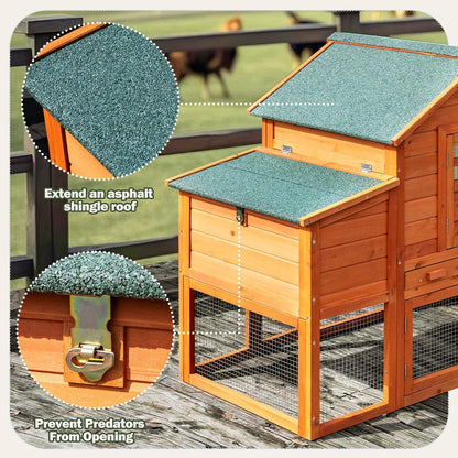 Chicken Coop for 4-6 Chickens Outdoor Wooden Hen House Poultry Pet Hutch for Backyard w/Run Cage &
