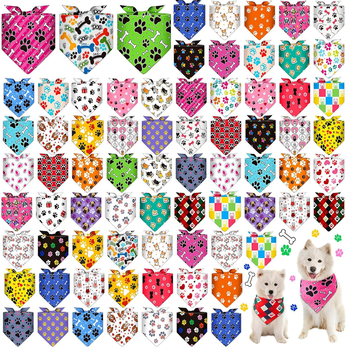 72 Pcs Paw Dog Bandanas Bulk Pet Triangle Scarf Cat Bibs Puppy Scarf Pet Bandanas for Puppy Cat