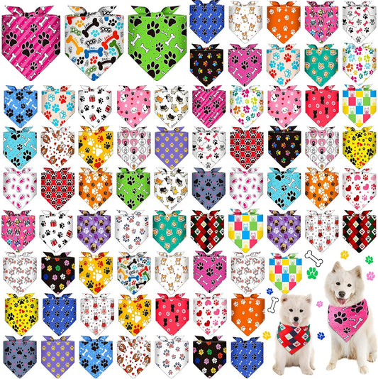 72 Pcs Paw Dog Bandanas Bulk Pet Triangle Scarf Cat Bibs Puppy Scarf Pet Bandanas for Puppy Cat