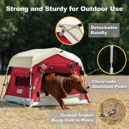 Dog Tent Cotton Fabric, Aluminum Poles and Camping Mat, Outdoor Weatherproof, Dog House Outdoor