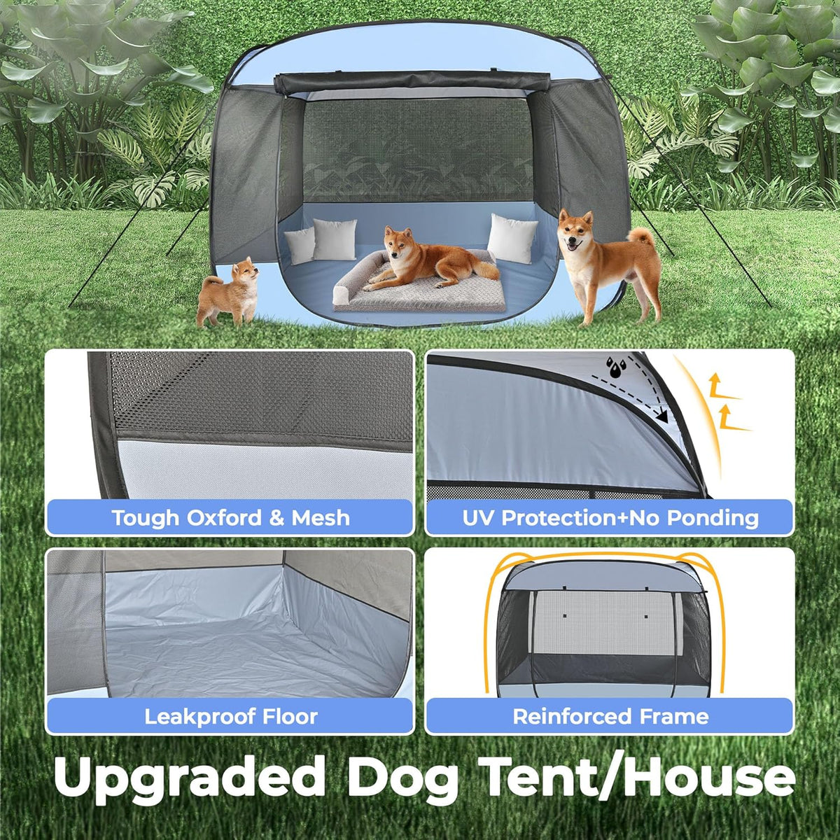 EighteenTek XLarge Popup Portable Dog Houses, 5.3'x4'H Assembly-Free Gazebo-Style Dog Cot Cat