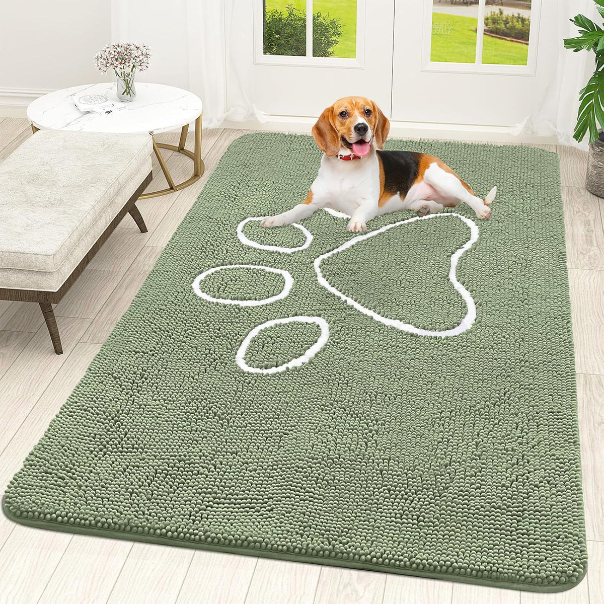 OLANLY Door Mat for Muddy Dog Paws 70x46, Ultra Absorbent Chenille Mud Doormat with Paw Print