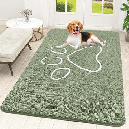 OLANLY Door Mat for Muddy Dog Paws 70x46, Ultra Absorbent Chenille Mud Doormat with Paw Print