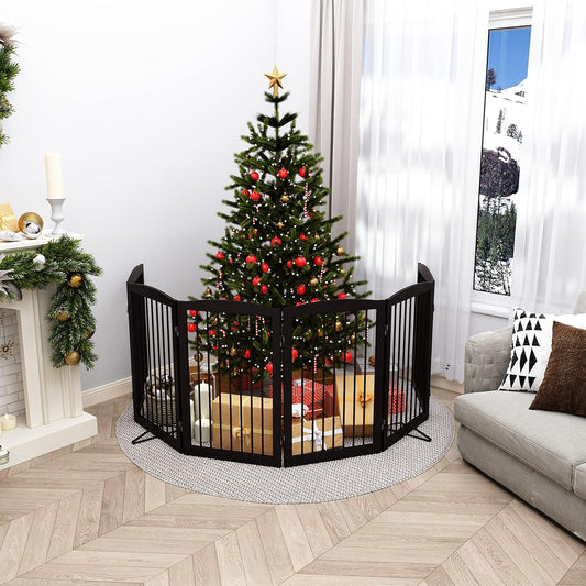 Freestanding Pet Gate for Dogs, Indoor Wooden Foldable Dog Gate for House, Extra Wide, Pet Fence