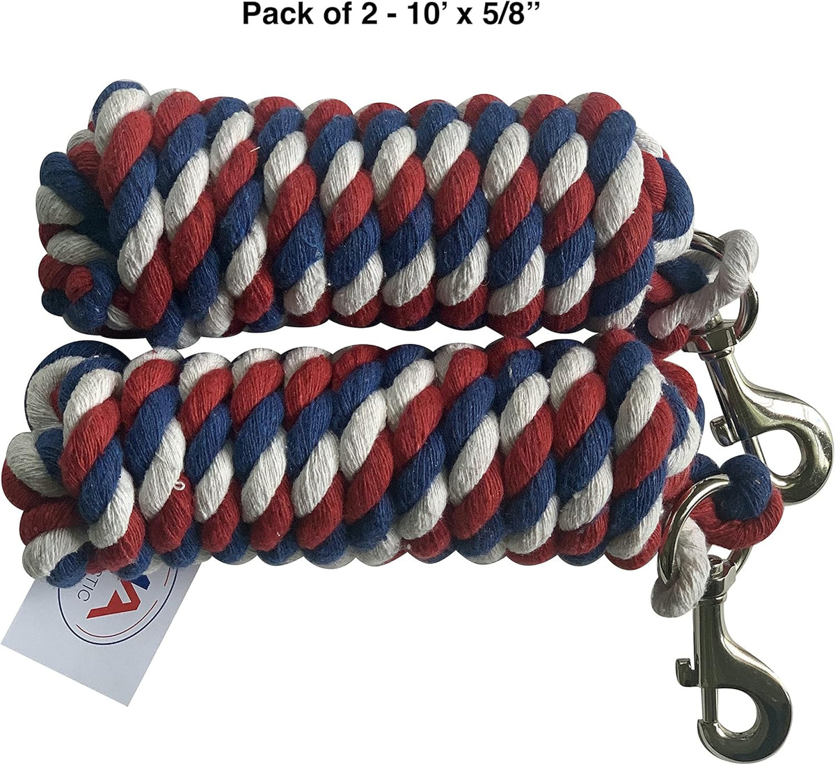 Majestic Ally Pack of 2 Solid Cotton Lead Rope for Horses & Livestock – 10 Foot Long and 5/8 inch