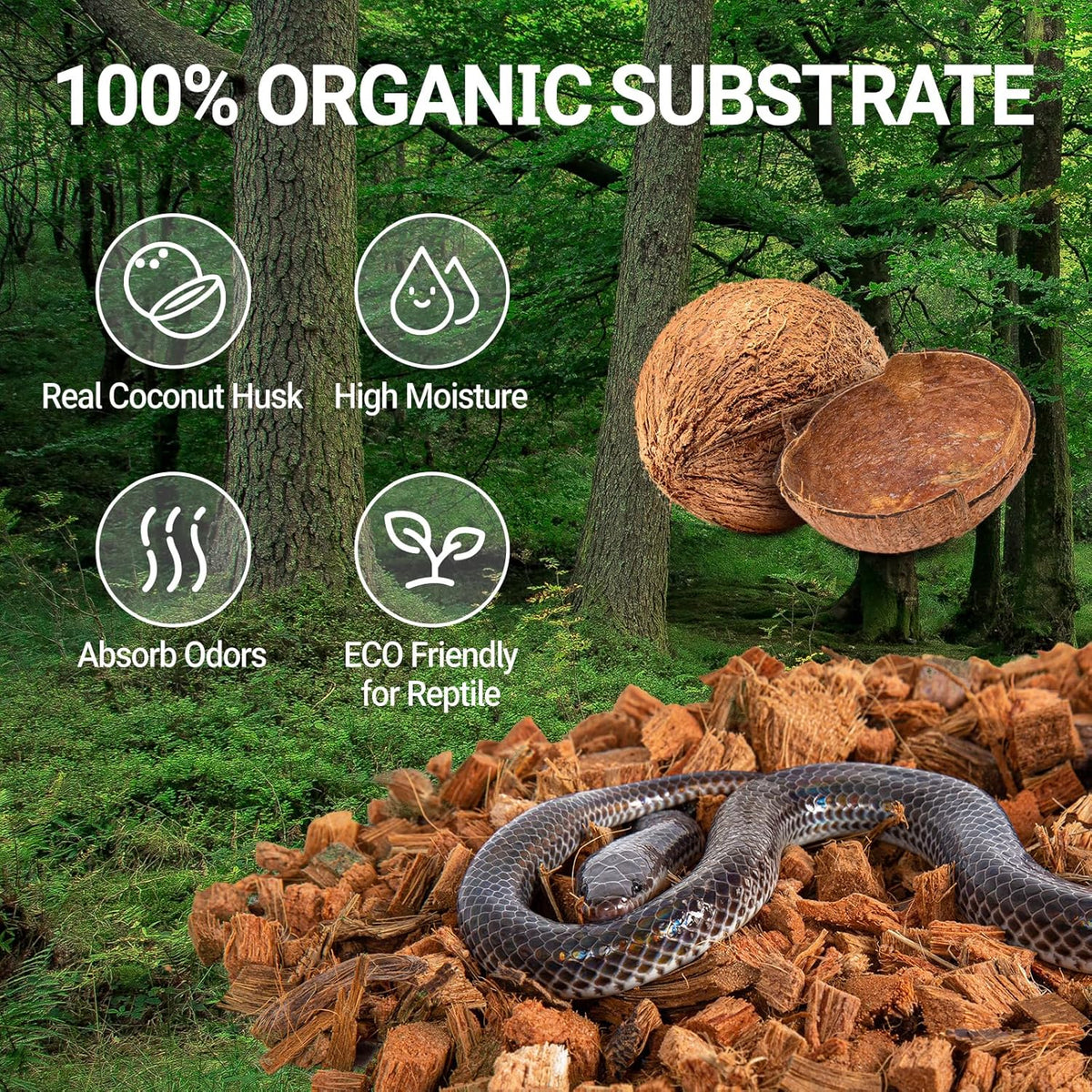 REPTI ZOO 72 Quart Reptiles Coconut Chip Substrate, Coco Husk Reptiles Bedding for Ball Python